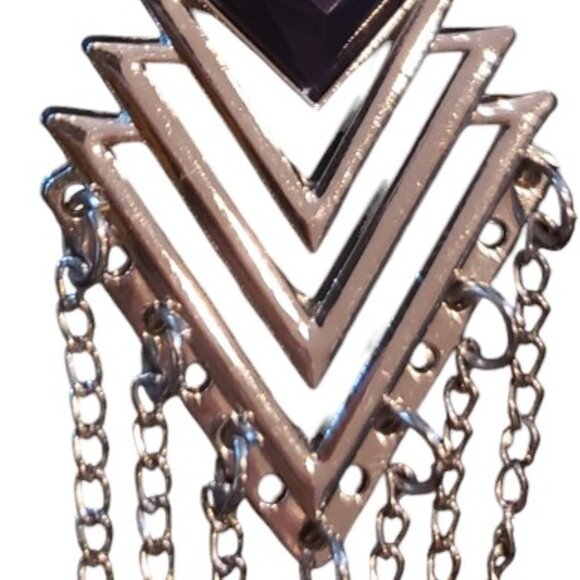 Boho 1980's 18" Silver Tone & Dark Purple Pendant w/ 7 tassels Necklace - Picture 11 of 13